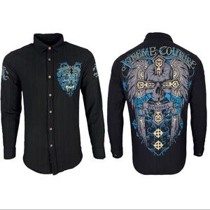 Xtreme Couture by Affliction Men's Button Down Woven Shirt Thor Black